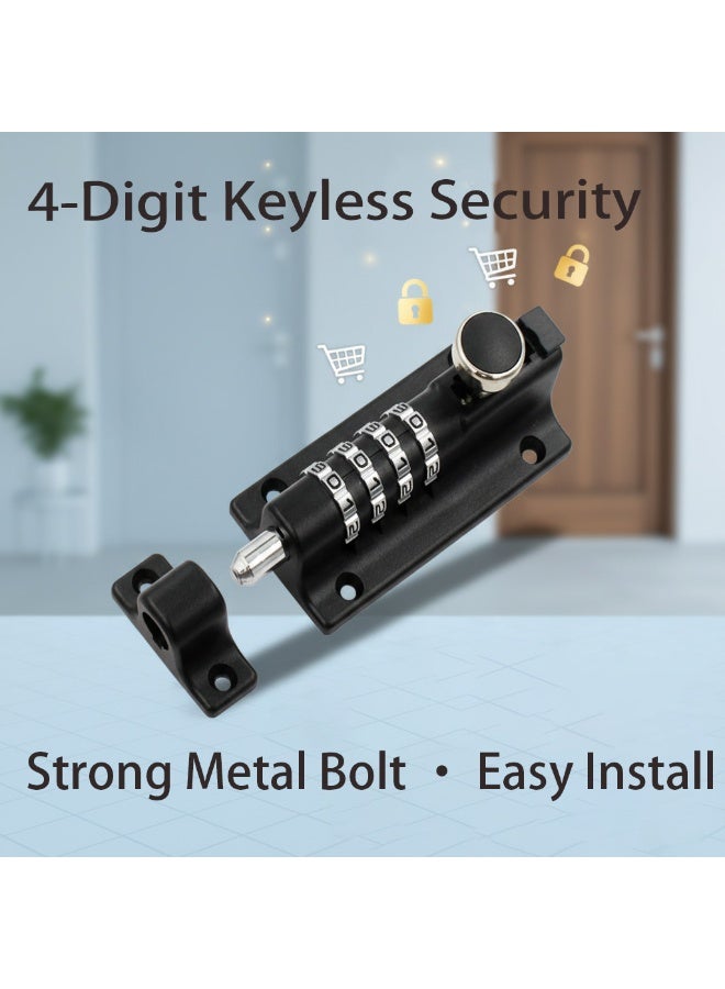 Heavy-Duty 4-Digit Combination Slide Bolt Lock – Zinc-Alloy Keyless Security Latch for Shed, Gate, Cabinet & Door - Image 3